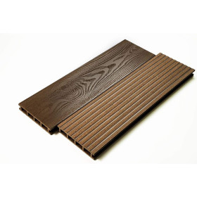 Террасный профиль двухсторонний Комфорт крупный вельвет с брашингом/текстура дерева шоколад 25х145х6000 мм (0.87 кв.м.)